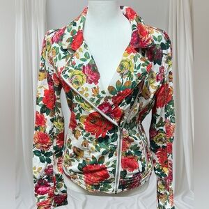 Pilcro And The Letterpress Floral Moto Zip Denim Jacket Size Small